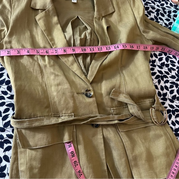 Shona Joy Olive Green Welling ton Linen Viscose Belted Blazer Jacket 4 *Like New - Picture 14 of 16